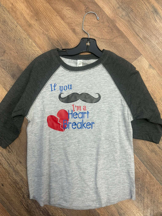 If You Mustache, I’m a Heart Breaker Tee – Youth Raglan – XS (One of One)