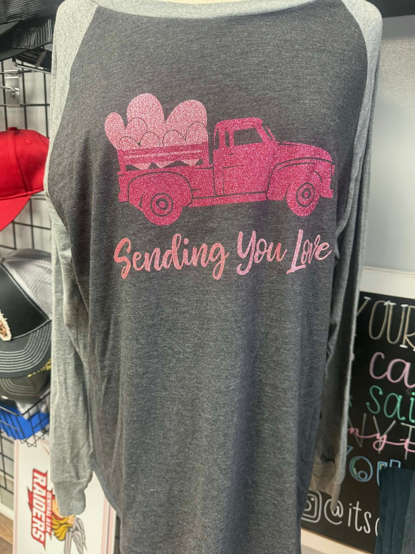Sending You Love Truck Tee – Adult Raglan – XL (One of One)