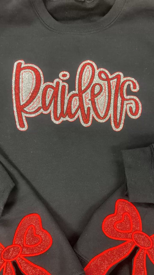 Custom Appliqué School Spirit Sweatshirt with side bows – Personalized for Any School or Team