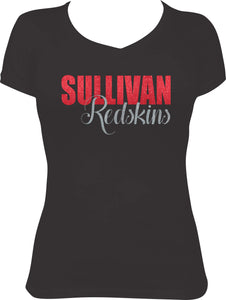 Sullivan Redskins Glitter Ladies Vneck