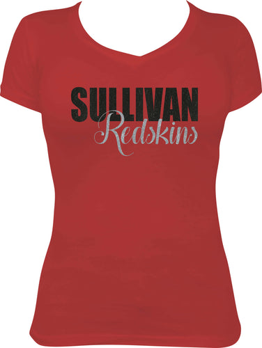Sullivan Redskins Glitter Ladies Vneck