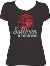 Load image into Gallery viewer, Sullivan Redskins Head Glitter Ladies Vneck