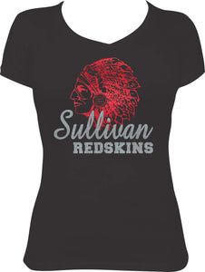 Sullivan Redskins Head Glitter Ladies Vneck